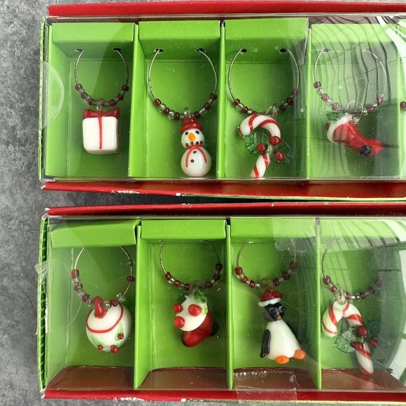 (2) Pier 1 Imports Christmas Wine Glass Charms Drink Markers Sets - Picture 2 of 5